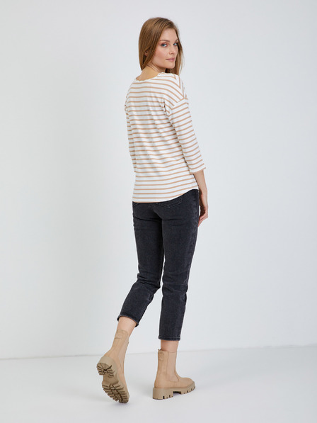 Orsay Bež črtasta majica s tričetrtinskimi rokavi ORSAY