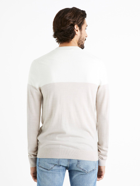 Celio Bela in bež moška jopa iz mešanice merino volne Celio Cemeribloc
