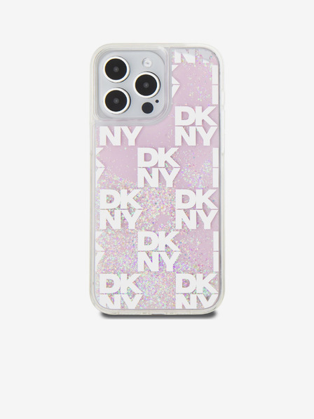 DKNY Tekoči bleščice šahiran vzorec hrbtnega ovitka za iPhone 15 Pro Max roza DKNY