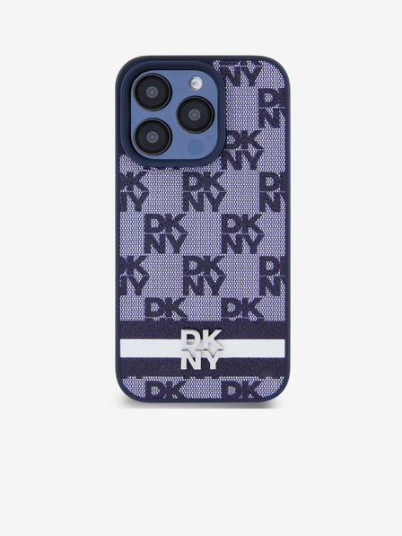 DKNY PU Usnje s kvačkanim vzorcem in črtami za iPhone 15 Pro Max Blue DKNY