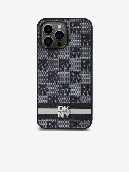 DKNY PU Usnje s karirastim vzorcem in črto na hrbtni strani za iPhone 15 Pro Max Black DKNY