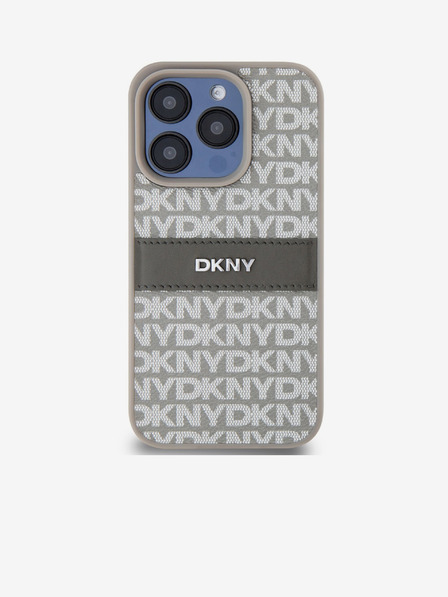 DKNY PU Leather Repeat Pattern Tonal Stripe Back Cover za iPhone 15 Pro Beige DKNY