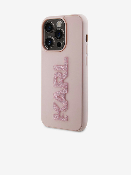 Karl Lagerfeld 3D gumijasti hrbtni ovitek z bleščečim logotipom Karl za iPhone 15 Pro Max roza Karl Lagerfeld