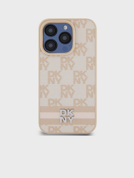 DKNY PU Usnje s kvačkanim vzorcem in črto na hrbtni strani za iPhone 13 Pro Pink DKNY