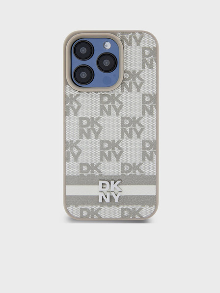 DKNY PU Usnje s kvačkanim vzorcem in črto na hrbtni strani za iPhone 14 Pro Max Beige DKNY