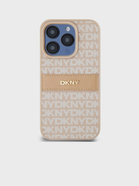 DKNY PU Leather Repeat Pattern Tonal Stripe Back Cover za iPhone 14 Pro Pink DKNY