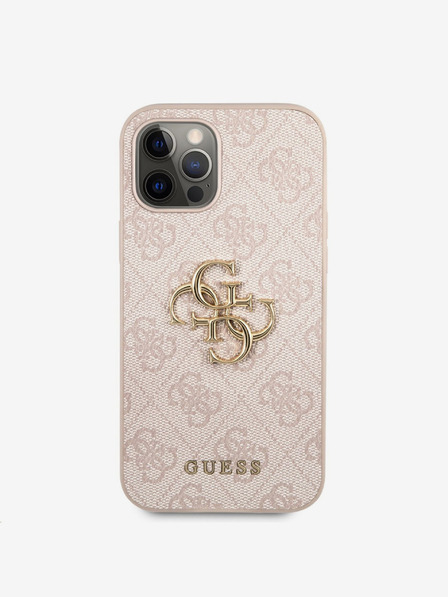 Guess PU 4G Metal Logo Zadní Kryt pro iPhone 12/12 Pro Pink Ovitek za telefon