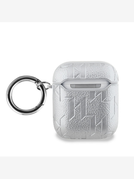 Karl Lagerfeld PU reliefni etui Karl in Choupette Heads za AirPods 1/2 Silver Karl Lagerfeld