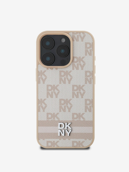 DKNY DKNY PU usnje šahiran vzorec in črtasti hrbtni ovitek za iPhone 16 Pro roza