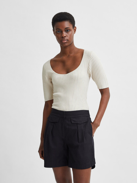 Selected Femme Kremna rebrasta majica Selected Femme Mace