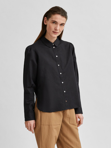 Selected Femme Črna ohlapna lanena majica Selected Femme Sybilla