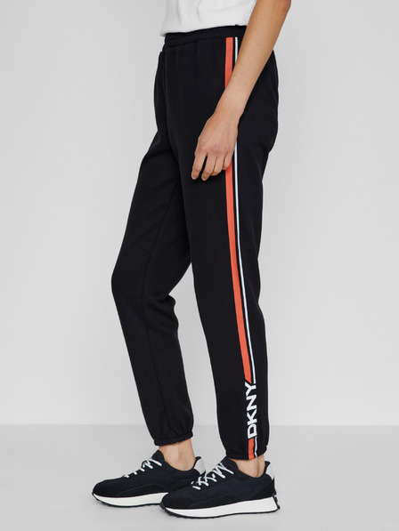 DKNY Črne ženske hlače ravnega kroja s črtami DKNY