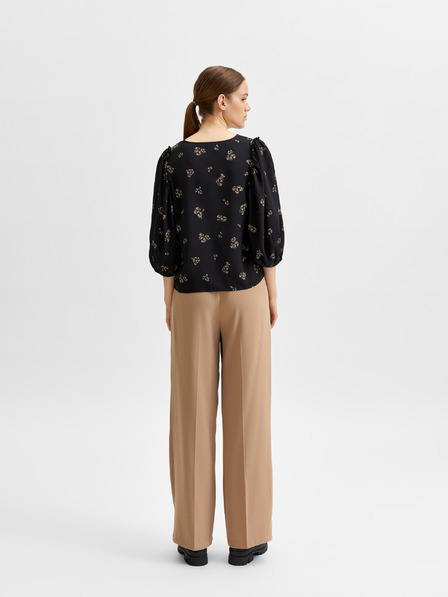 Selected Femme Črna ženska ohlapna cvetlična bluza z balonastimi rokavi Selected Femme Margunn