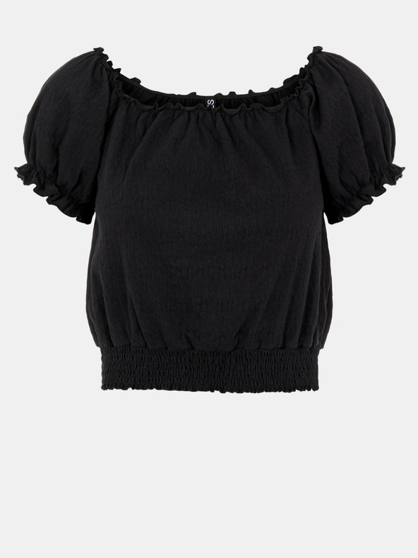 Pieces Črna kratka bluza Pieces Leaf