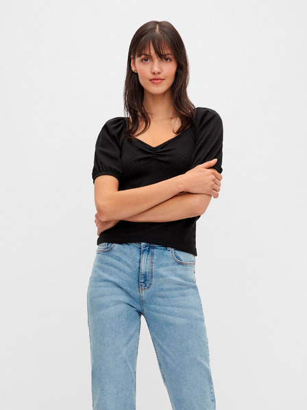 Pieces Črna vzorčasta bluza Pieces Lucy