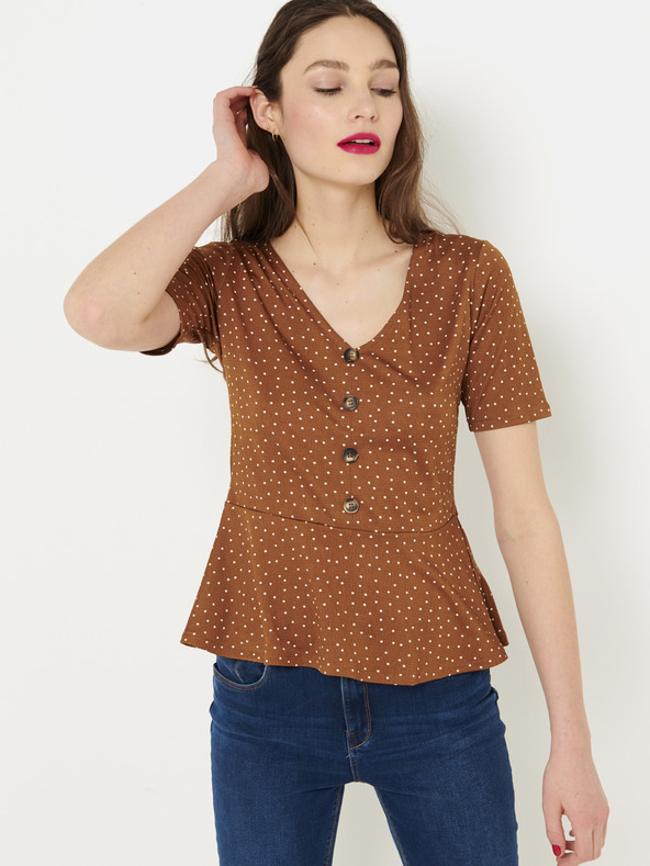 CAMAIEU Rjava bluza s pikami CAMAIEU