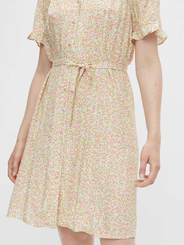 Pieces Kremasta cvetlična obleka s kravato Pieces Timberly