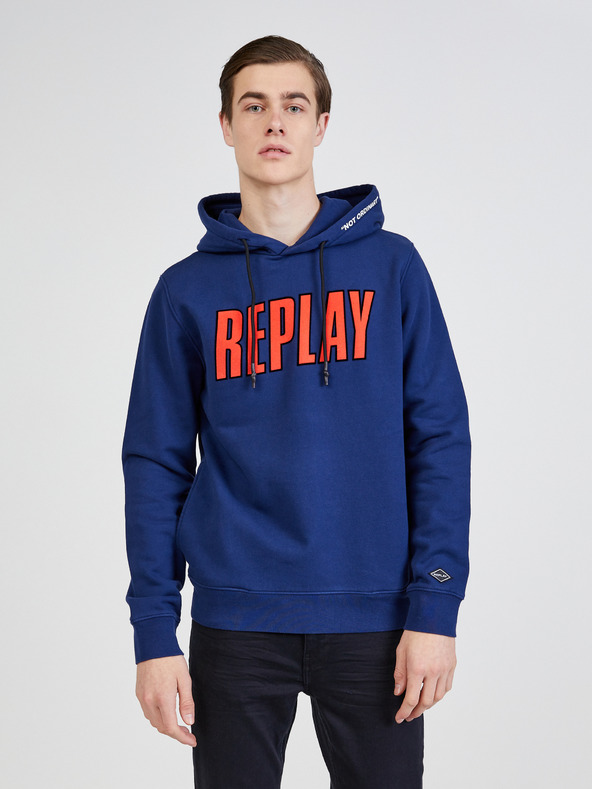 Replay Modra moška majica s kapuco Replay