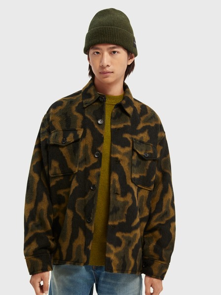 Scotch & Soda Črno-zelena moška vzorčasta srajčna jakna z volneno mešanico Scotch & Soda