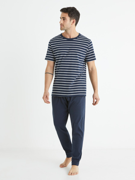 Celio Temno modra moška črtasta pižama Celio Bisible