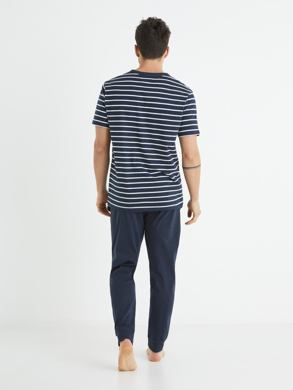 Celio Temno modra moška črtasta pižama Celio Bisible