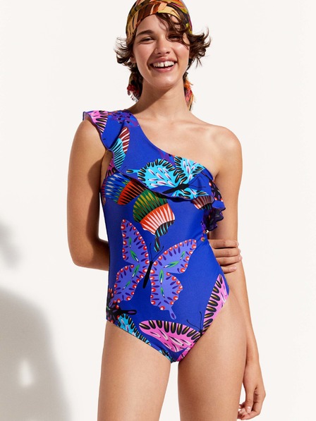 Desigual Desigual Modre ženske enodelne kopalke Ariel z vzorcem