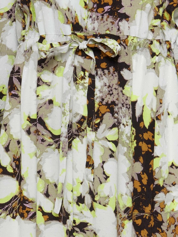 ICHI Rjavo-bela cvetlična obleka s kravato ICHI