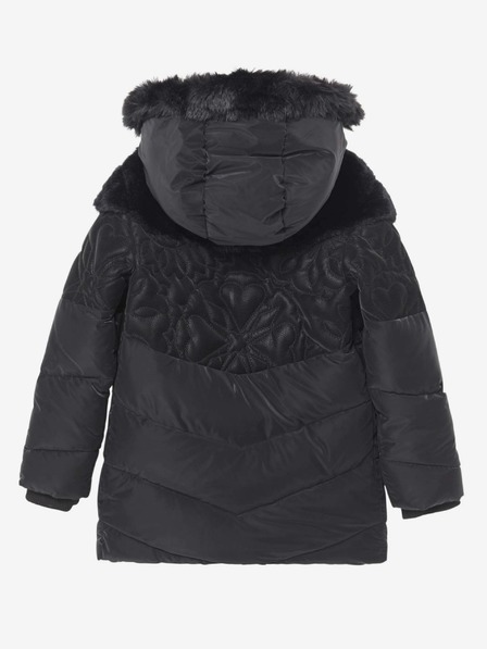 Desigual Črna dekliška vzorčasta zimska bunda s kapuco in umetnim krznom Desigual Kids Exterior
