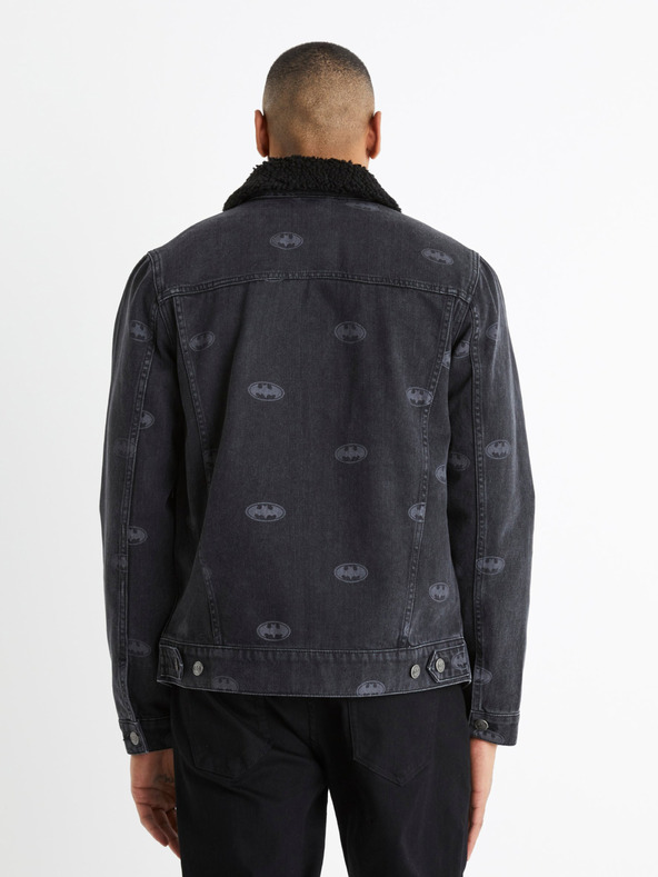 Celio Črna moška jakna iz džinsa z umetnim krznom Celio Batman