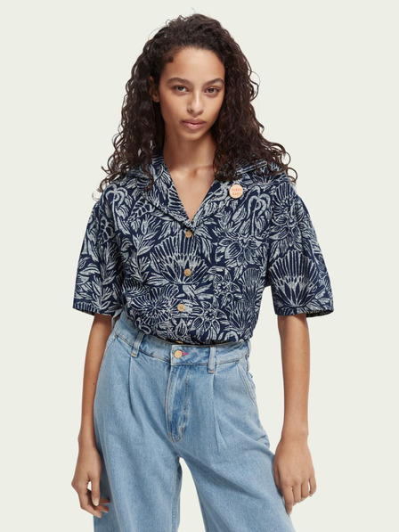 Scotch & Soda Temno modra ženska majica Scotch & Soda s cvetličnim vzorcem