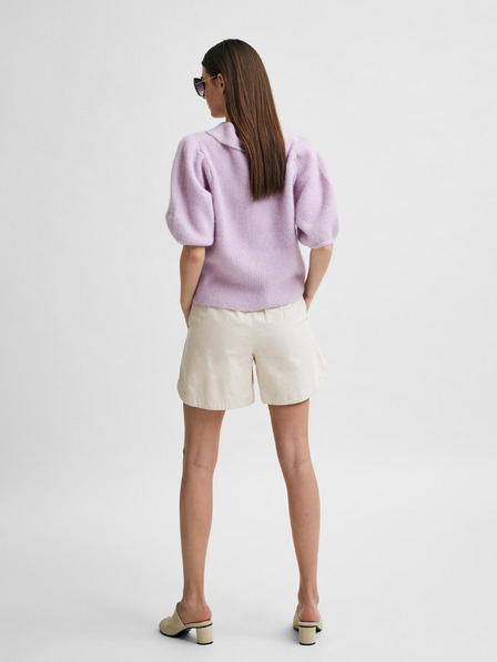 Selected Femme Krem platnene kratke hlače z visokim pasom Selected Femme Cecilie