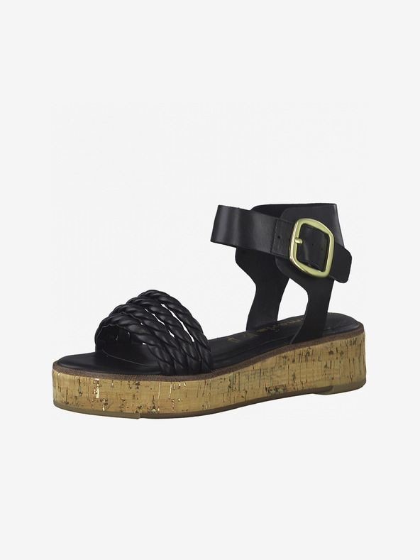 Tamaris Črni usnjeni copati na platformi Tamaris