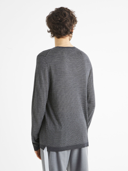 Celio Temno siv moški črtast pulover Celio Bestripe