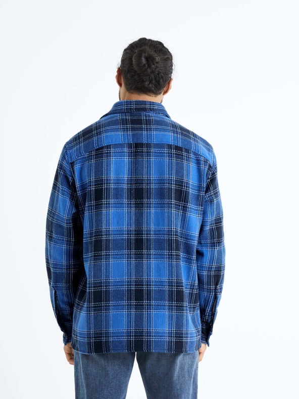 Celio Modra moška karirasta majica Celio Bazur