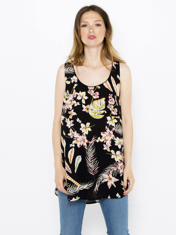 CAMAIEU Črna cvetlična majica CAMAIEU