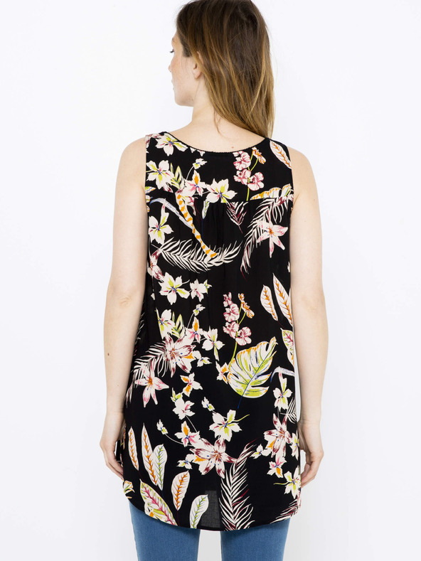 CAMAIEU Črna cvetlična majica CAMAIEU