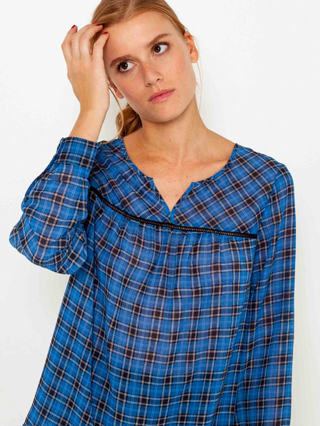 CAMAIEU Modra karirasta ohlapna bluza CAMAIEU