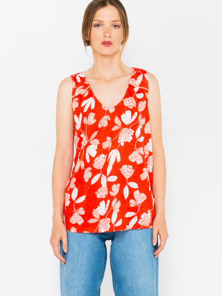 CAMAIEU Oranžna cvetlična lanena bluza CAMAIEU