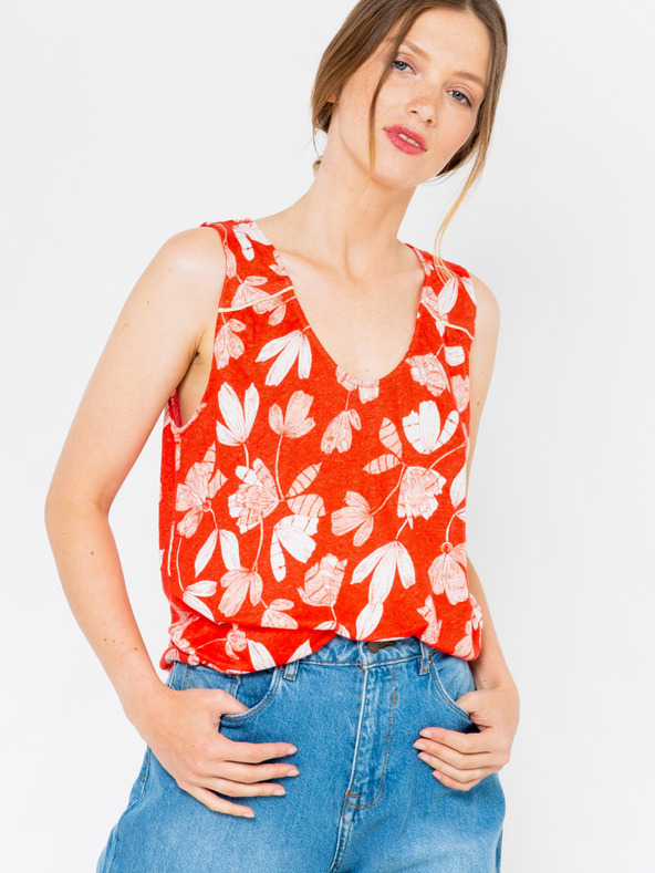 CAMAIEU Oranžna cvetlična lanena bluza CAMAIEU