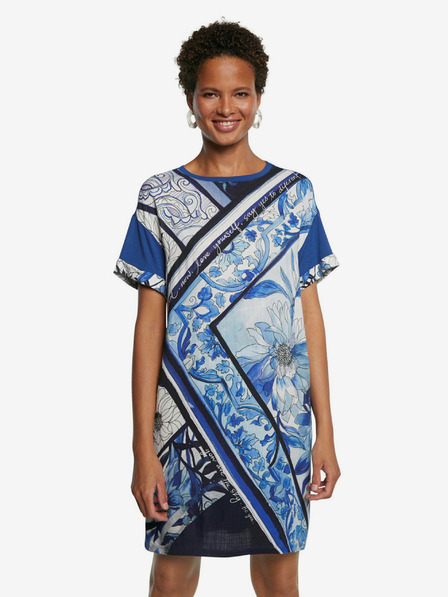 Desigual Modra cvetlična obleka Desigual Vest Solimar