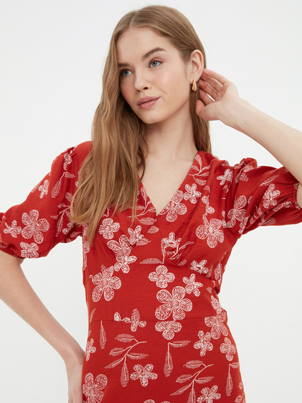 Trendyol Opečna ženska cvetlična kratka obleka Trendyol