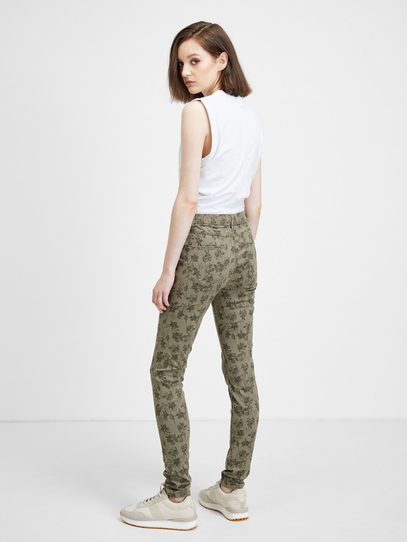 CAMAIEU Kaki vzorčaste hlače ozkega kroja CAMAIEU