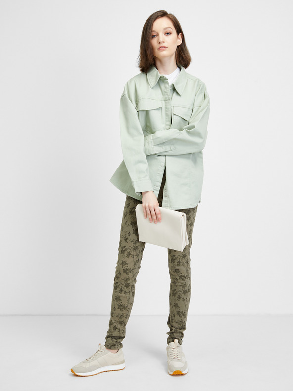 CAMAIEU Kaki vzorčaste hlače ozkega kroja CAMAIEU