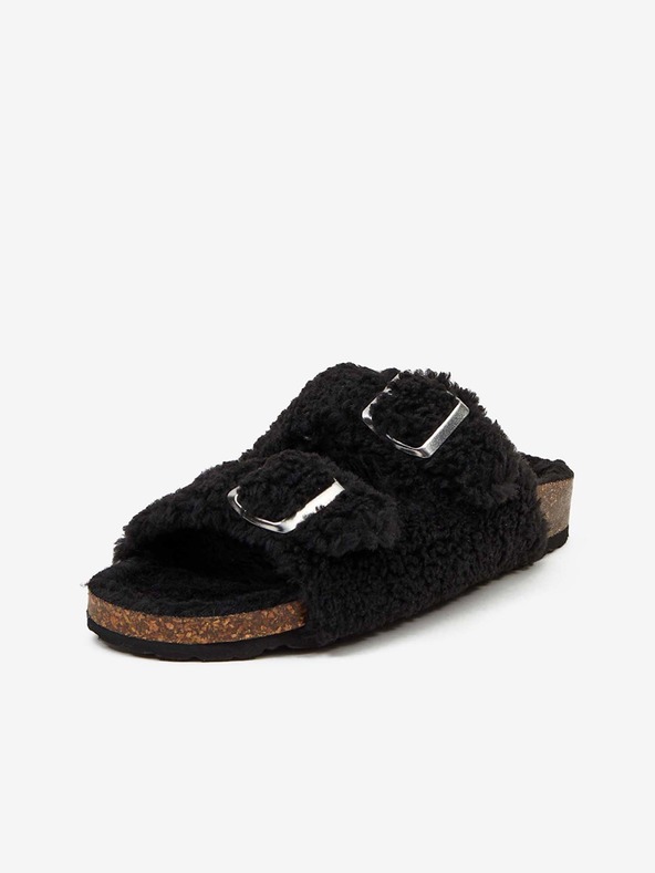 Replay Črni ženski copati iz umetnega krzna Replay