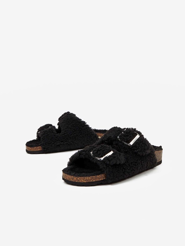 Replay Črni ženski copati iz umetnega krzna Replay