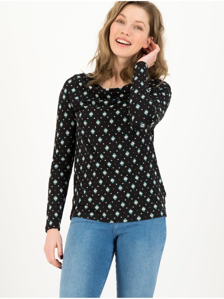 Blutsgeschwister Črna ženska majica z dolgimi rokavi Cascadella Patterned Shirt Blutsgeschwister