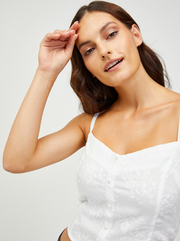 CAMAIEU Bela vzorčasto krojena majica CAMAIEU