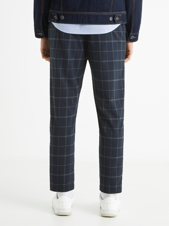 Celio Temno modre moške kariraste hlače Celio