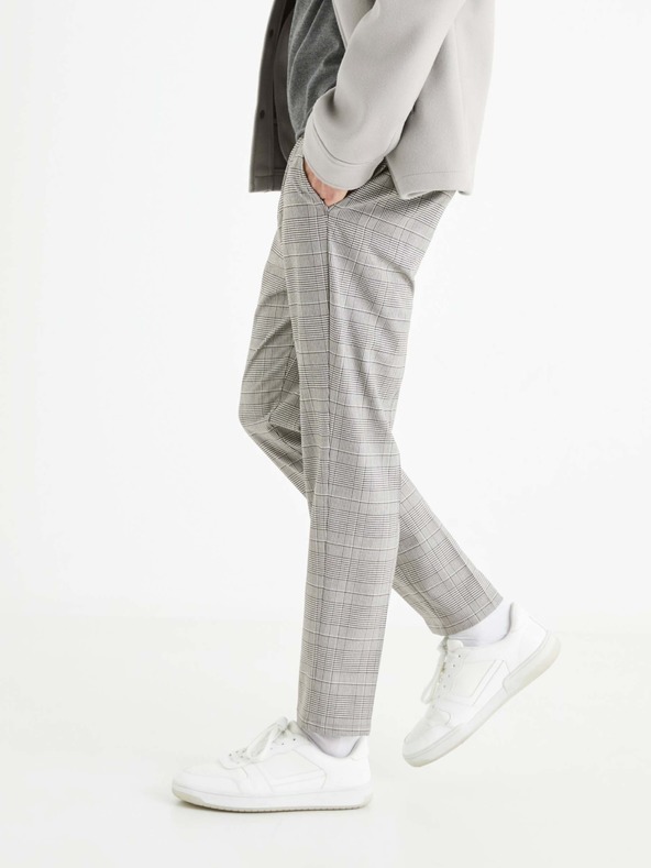 Celio Sive moške kariraste krojene hlače Celio 24H Avocheck