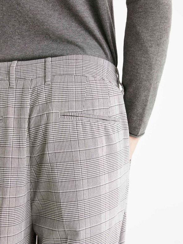 Celio Sive moške kariraste krojene hlače Celio 24H Avocheck